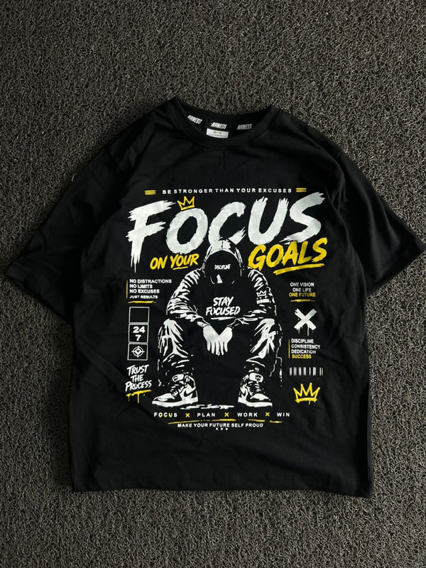 Black “Focus on Your Goals” Motivational Graphic T-Shirt