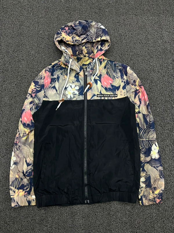 Floral Hooded Windbreaker Jacket – Lightweight Full Zip Casual Outdoor Jacket