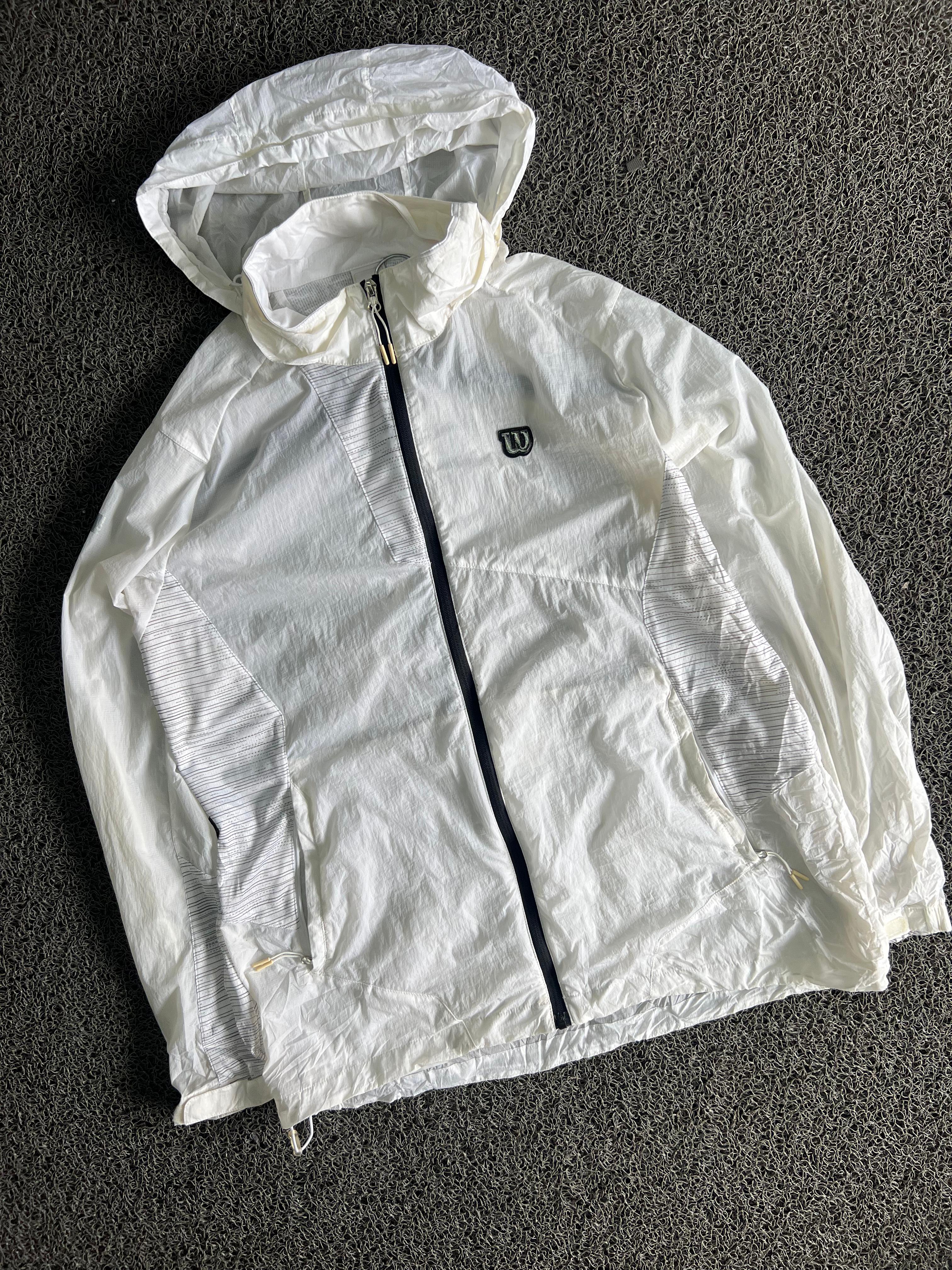 Wilson White Lightweight Hooded Windbreaker Jacket – Full Zip Sports Casual Outerwear