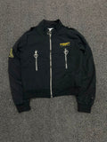 Black Utility Zip-Up Bomber Jacket with Heart Pocket Detail