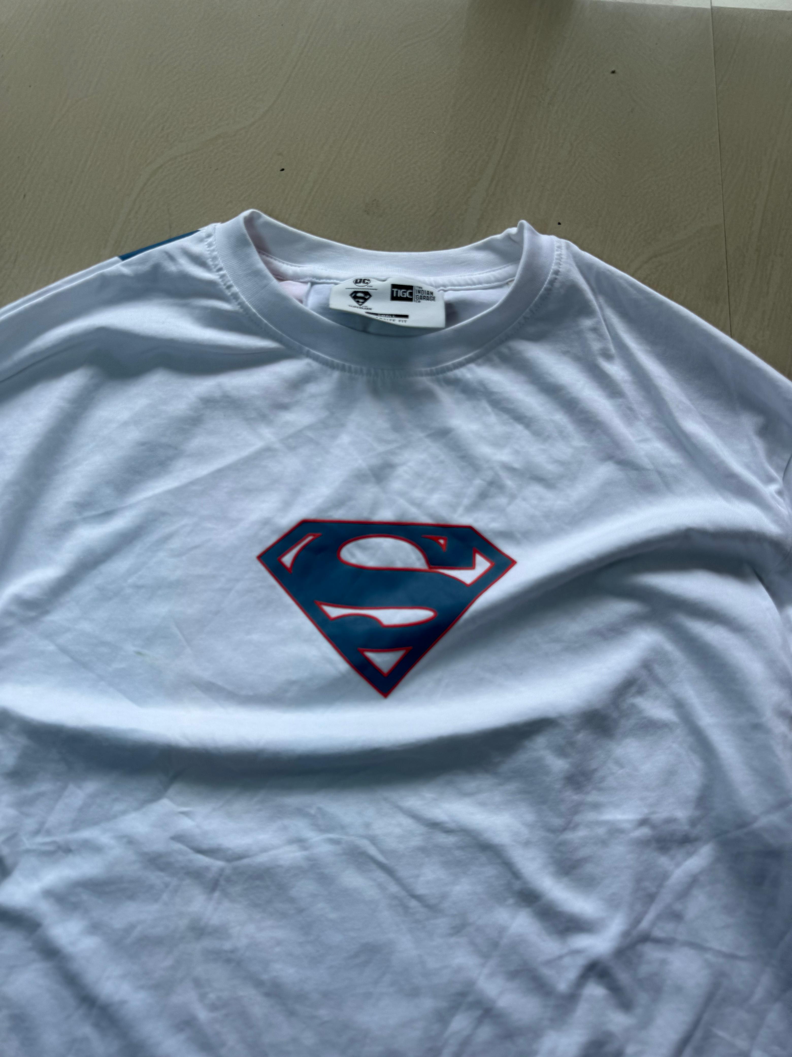Superman Graphic Oversized Crew Neck Layered Full Sleeve T-Shirt