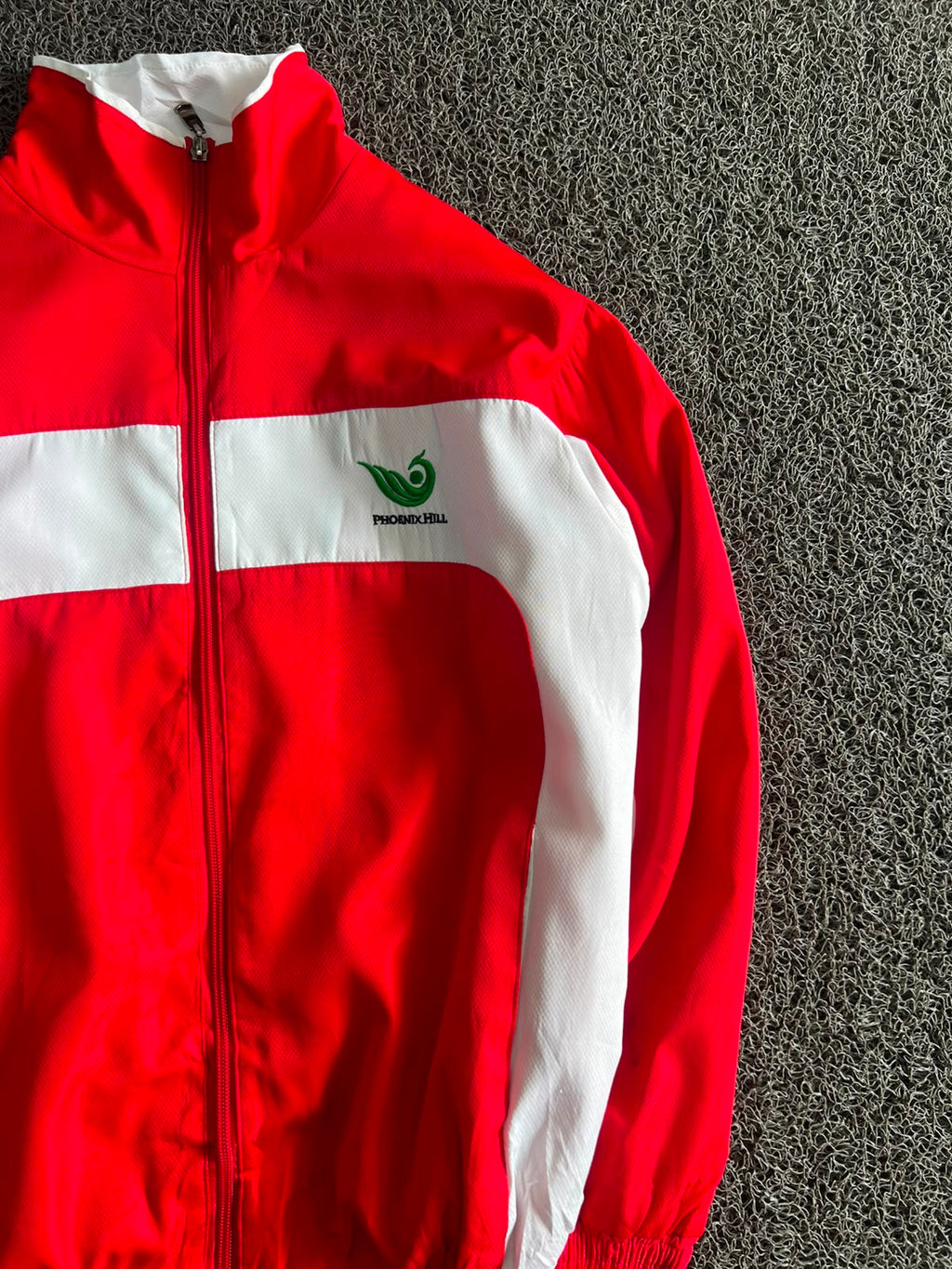 Phoenix Hill Red & White Full-Zip Track Jacket – Lightweight Sports Windbreaker ⚠️  Minor Marks