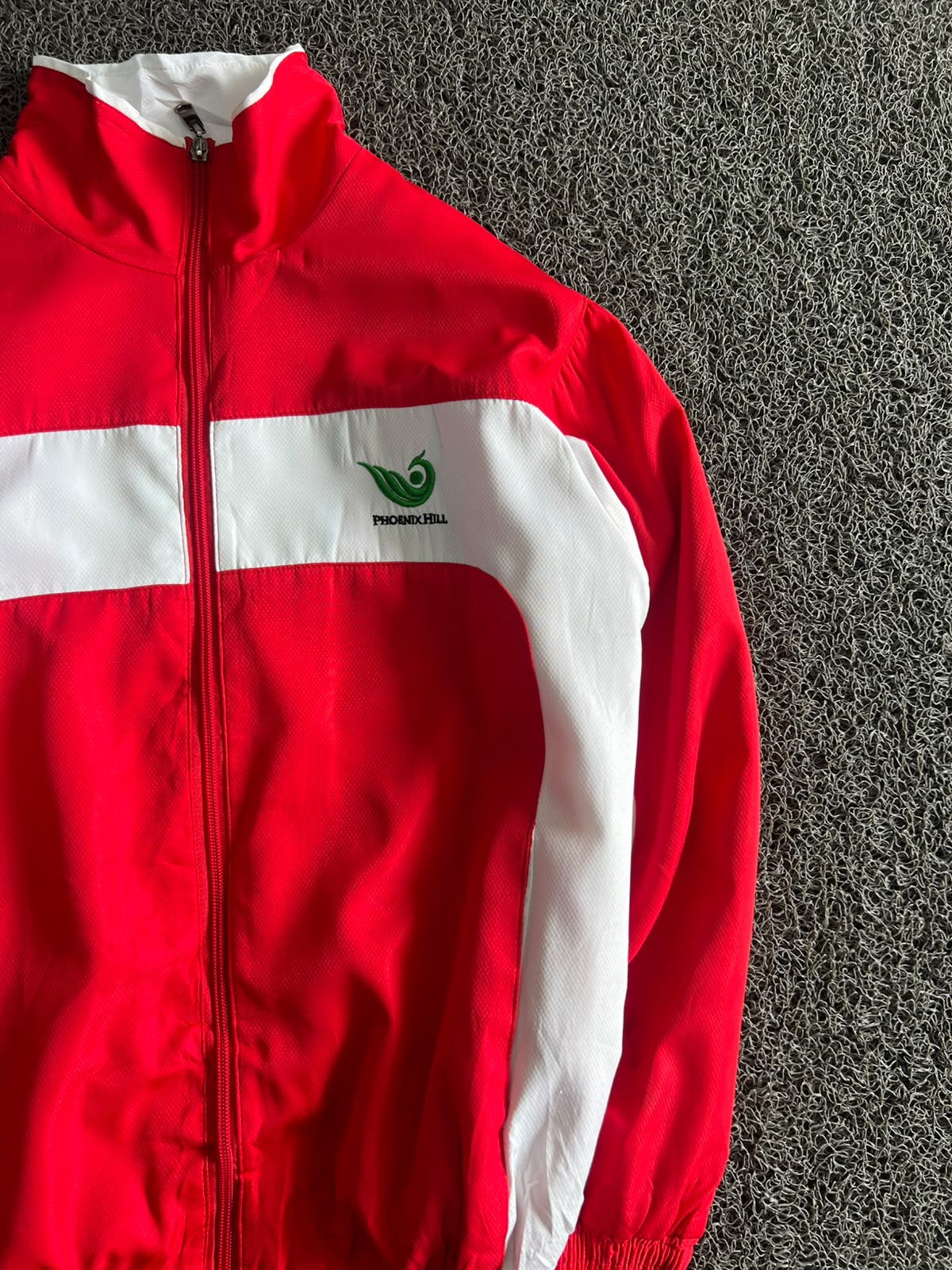 Phoenix Hill Red & White Full-Zip Track Jacket – Lightweight Sports Windbreaker ⚠️  Minor Marks