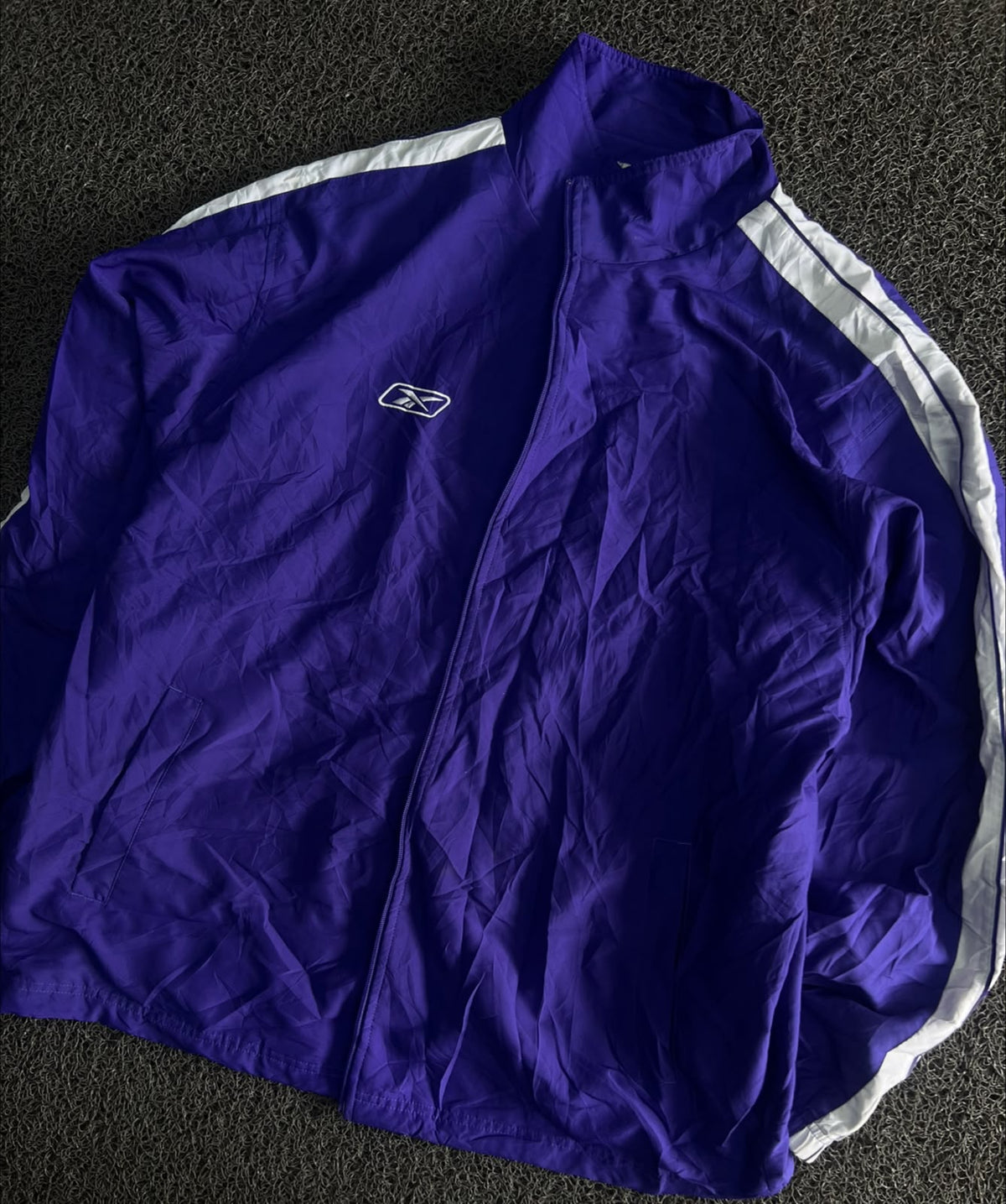 Purple & White Retro Sport Track Jacket with Zip Front