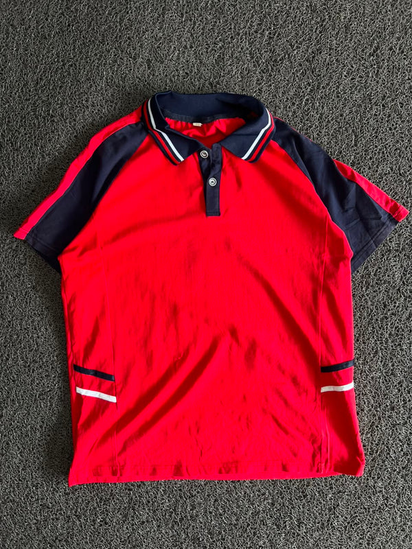 Vintage Red & Navy Blue Colorblock Polo T-Shirt