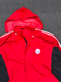 Men's Red Hooded Windbreaker Jacket with Stripe Detail