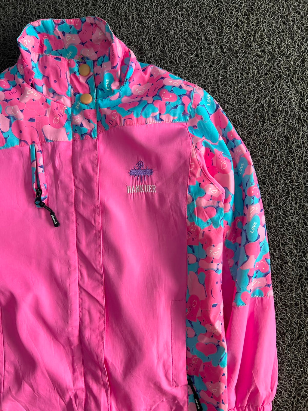HANKUER Pink Printed Outdoor Windbreaker Jacket – Lightweight Zip-Up Coat