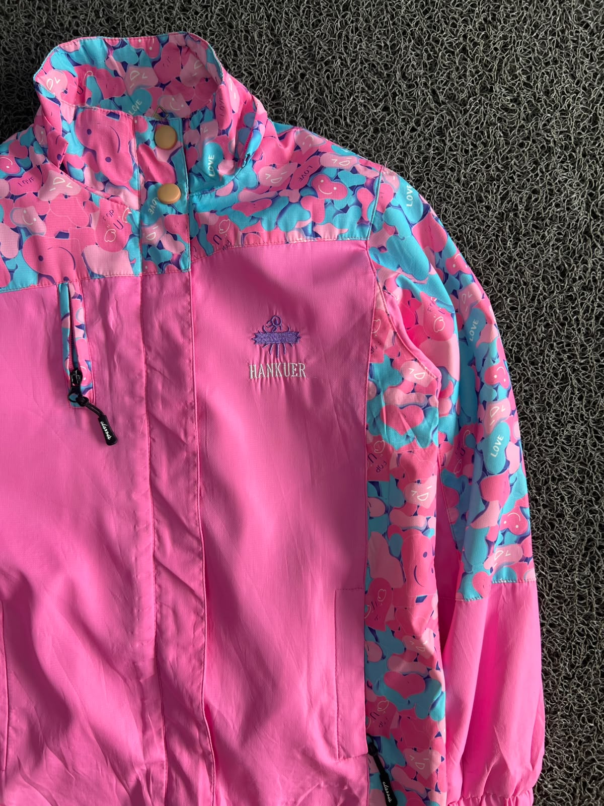 HANKUER Pink Printed Outdoor Windbreaker Jacket – Lightweight Zip-Up Coat