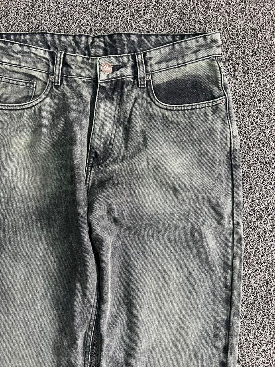 Vintage Grey Acid Wash Wide Leg Denim Jeans – Unisex Streetwear Baggy Fit