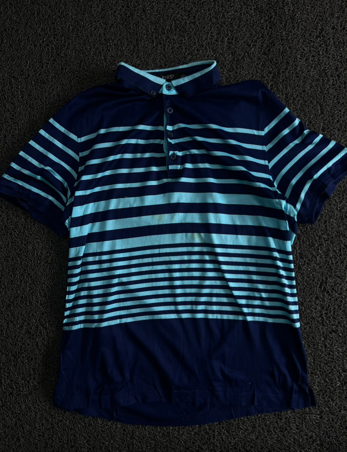 Blue Striped Polo T-Shirt with Contrast Collar & Short Sleeves – Casual Polo ⚠️ Small Stains
