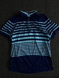 Blue Striped Polo T-Shirt with Contrast Collar & Short Sleeves – Casual Polo ⚠️ Small Stains