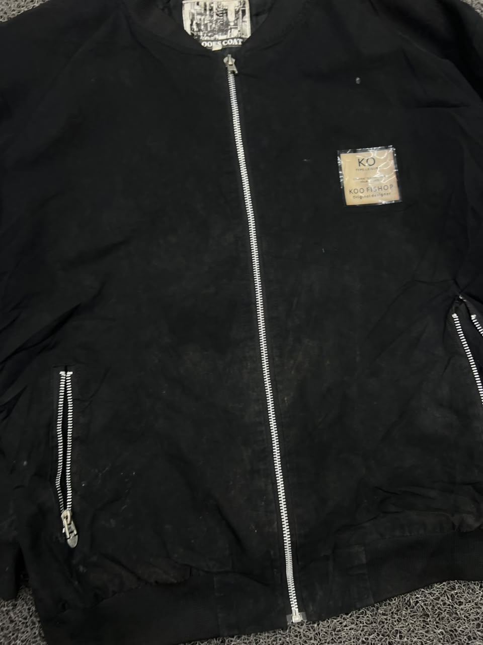 KOO Fishop Black Full-Zip Bomber Jacket ⚠️ Stained