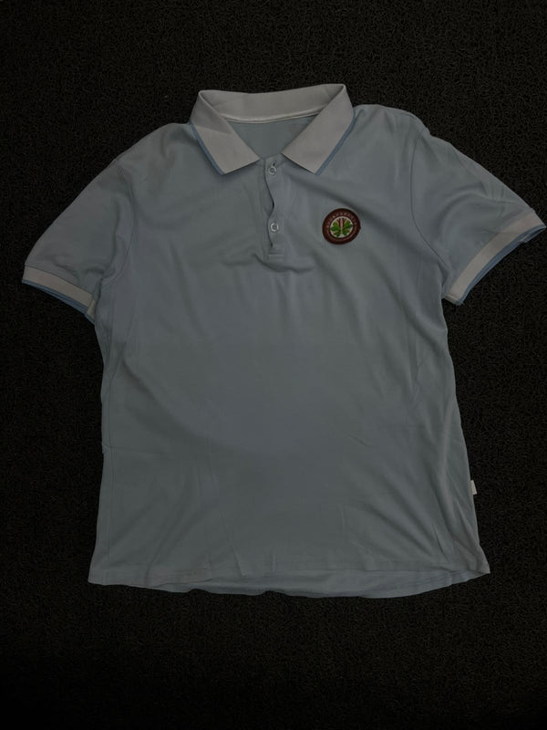 Vintage Blue Polo T-Shirt with Contrast Collar & Sleeve Trim – Thriftwear