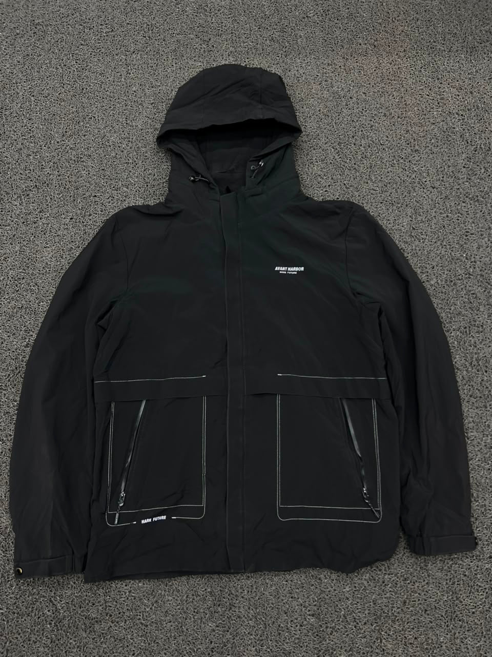 Ayant Harbor Black Hooded Utility Windbreaker Jacket
