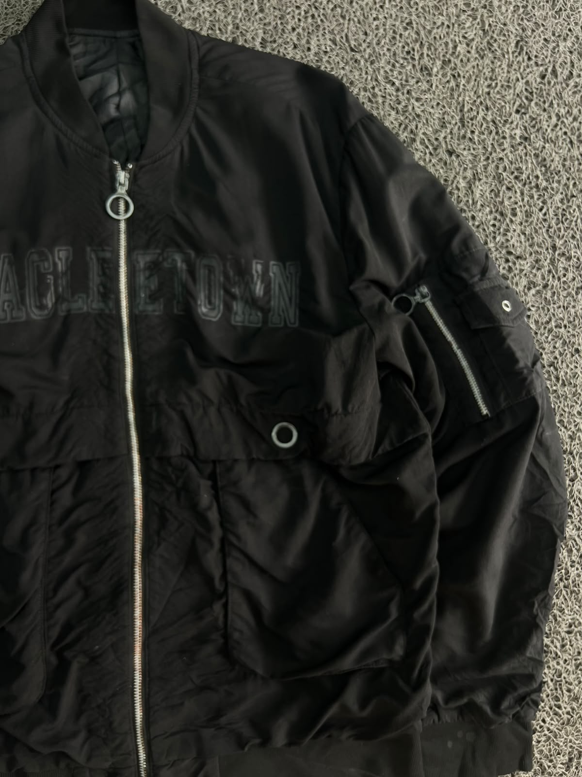 Eagletown Utility Bomber Jacket – Black Zip-Up Multi-Pocket Streetwear Jacket