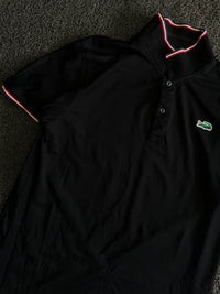 Black Contrast Stripe Collar Polo T-Shirt with Embroidered Crocodile Logo