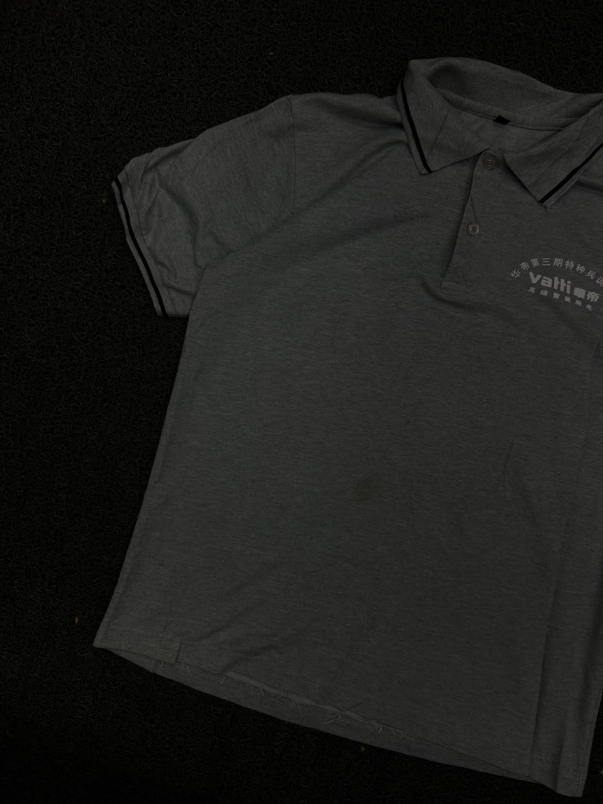 Vintage Polo T-Shirt with Contrast Piping & Graphic Chest Print ⚠️ Small Stains