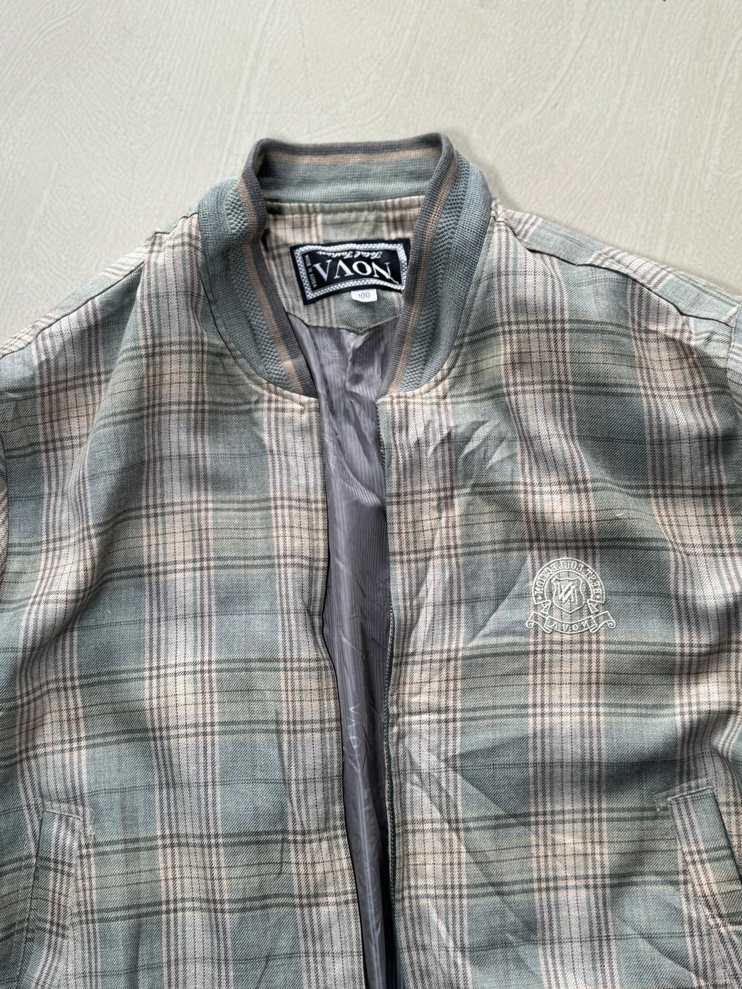 Vintage Plaid Bomber Jacket – Full Sleeve Casual Jacket(⚠️ No Zip)