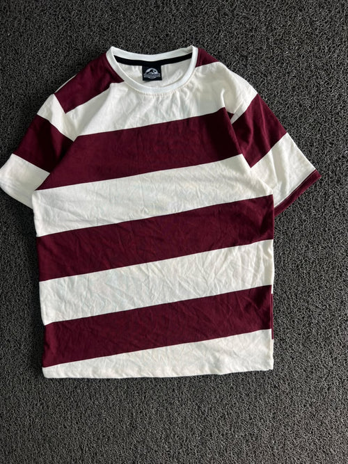 Burgundy & White Striped Short Sleeve T-Shirt
