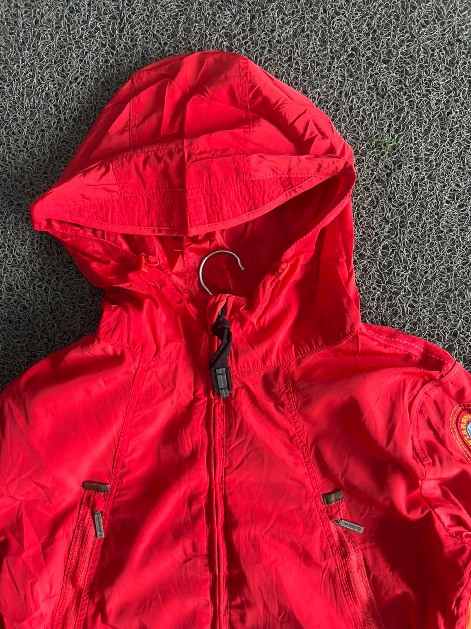 Men's Red Hooded Lightweight Windbreaker Jacket – Full Zip Outdoor Utility Coat