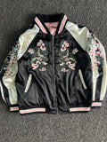 Reversible Floral Embroidered Satin Bomber Jacket – Black & Pink