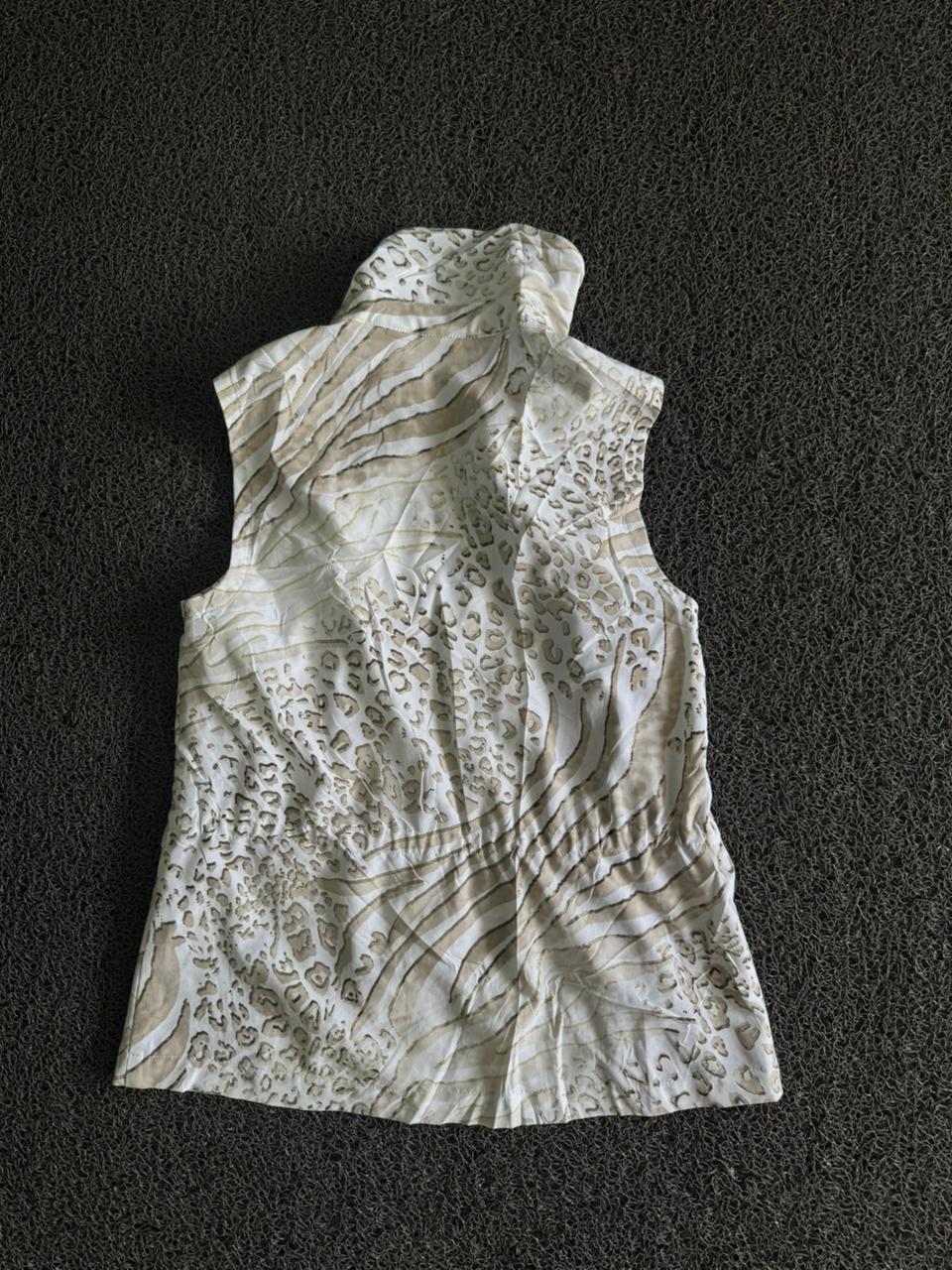 Vintage Cream Leopard Print Zip-Up Utility Vest