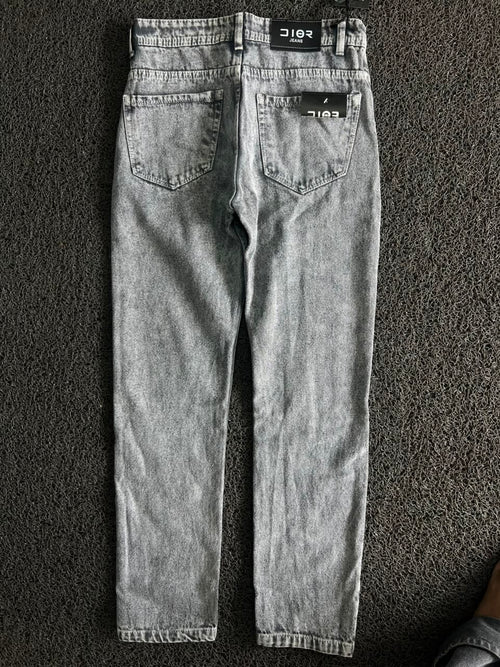 Dior Grey Acid Wash Slim Straight Denim Jeans