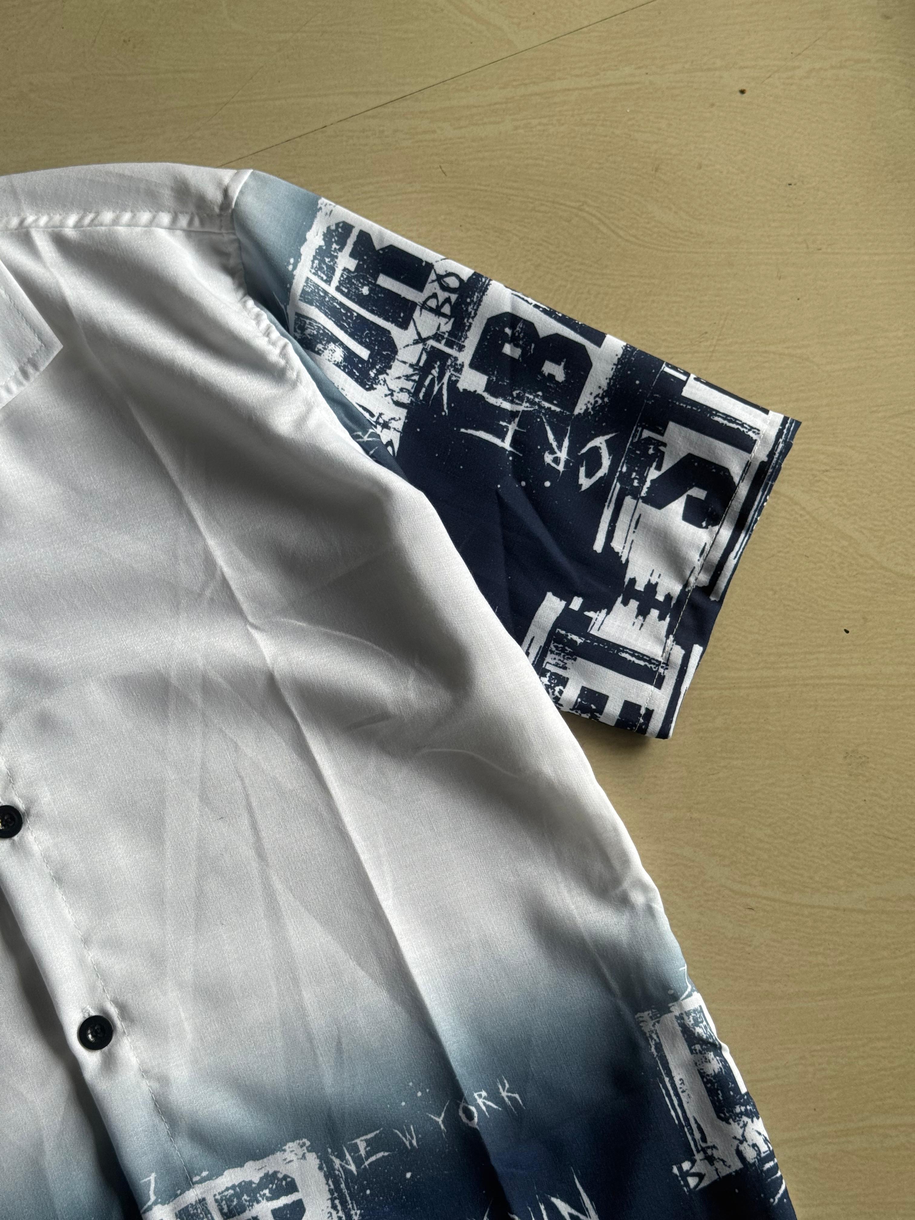 Men’s Urban Graphic Print Short Sleeve Casual Shirt
