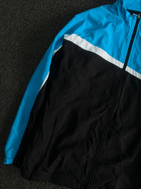 Blue & Black Colorblock Sports Windbreaker Jacket with White Detailing