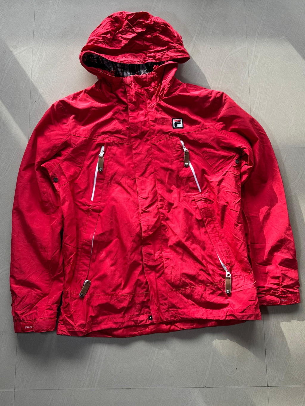 FILA Red Hooded Windbreaker Jacket | Full-Zip Outdoor Shell