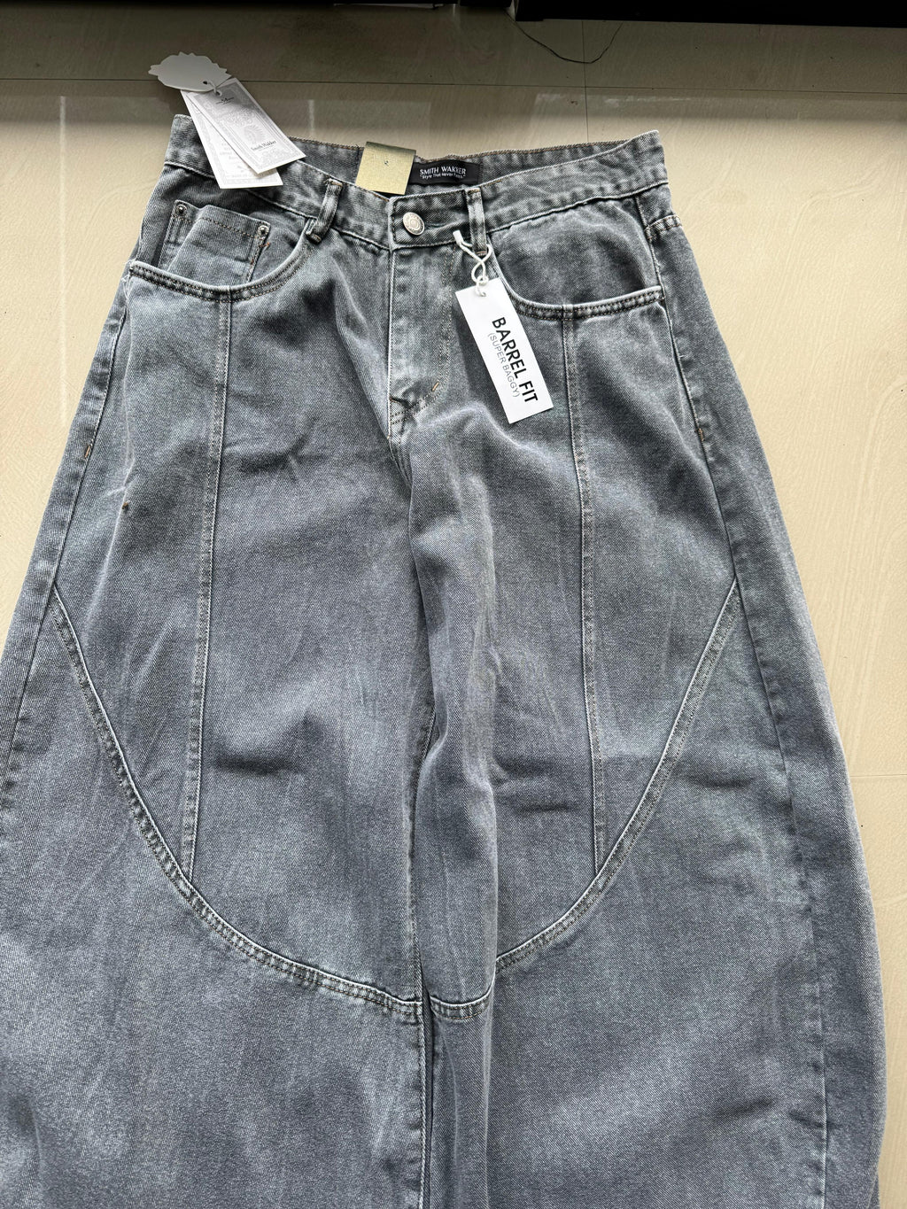 Grey Washed Barrel Fit super  Baggy Jeans