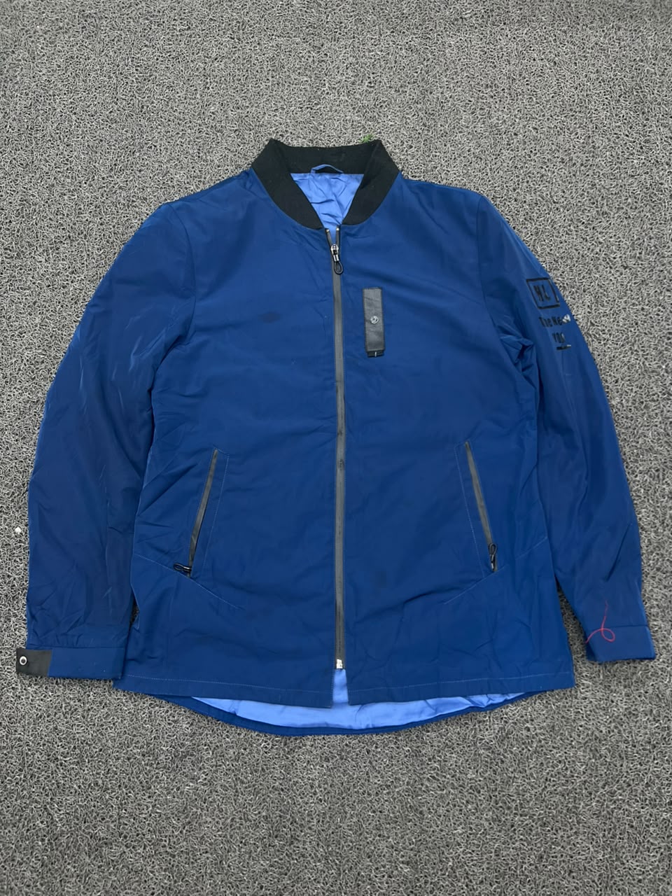 Vintage Blue Bomber Jacket | Lightweight Full Zip | Thrifted Men's Outerwear