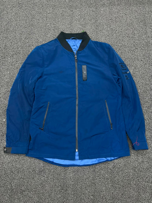Vintage Blue Bomber Jacket | Lightweight Full Zip | Thrifted Men's Outerwear