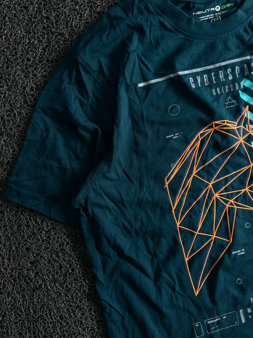 Dark Teal “Cyber Space” Geometric Horse Graphic T-Shirt