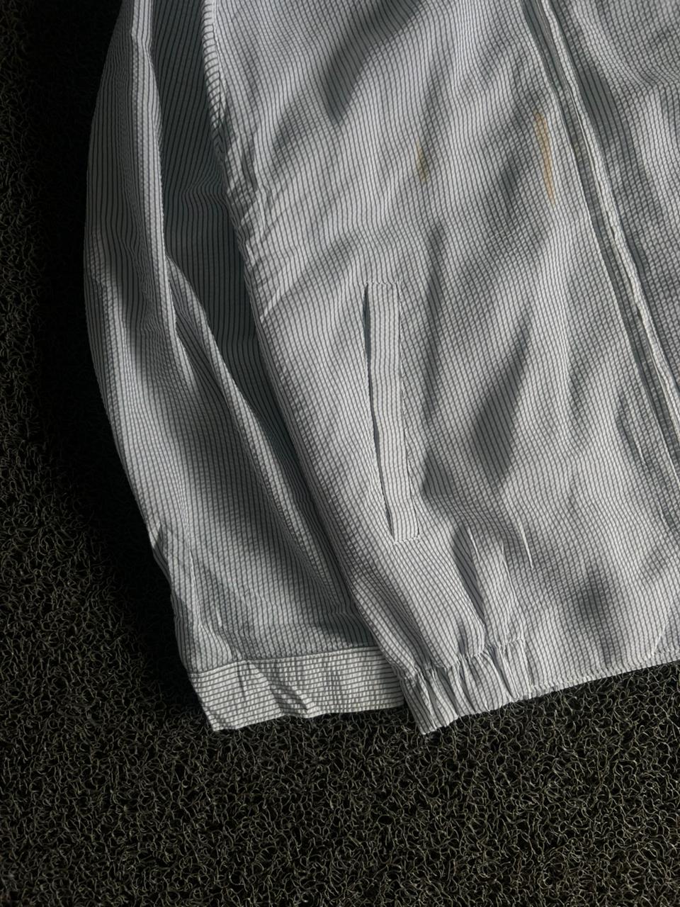Men's White Micro-Stripe Zip-Up Harrington Jacket(⚠️Small Stain)