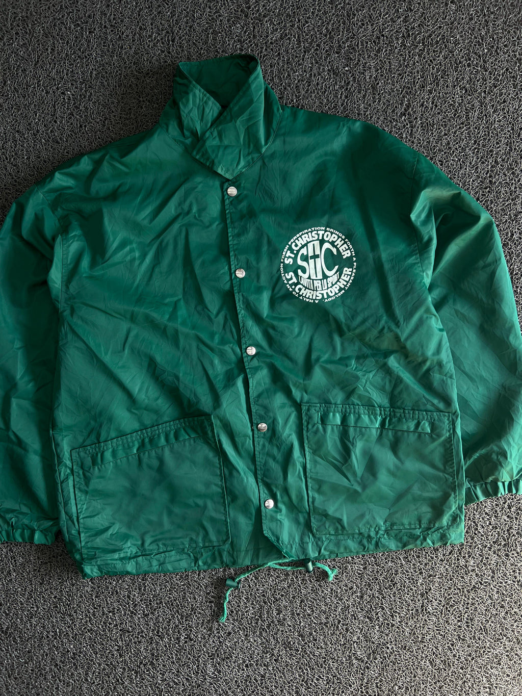 Vintage St. Christopher Green Nylon Coach Jacket