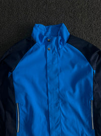 Blue & Navy Colorblock Waterproof Windbreaker Jacket – High Neck Full Zip Outdoor Coat
