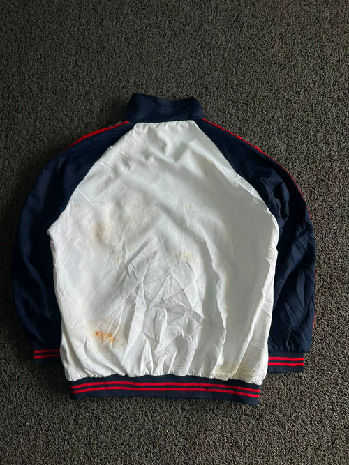 Vintage Colorblock Track Jacket – White/Navy/Red Zip-Up Sports Jacket ⚠️ Back Stain