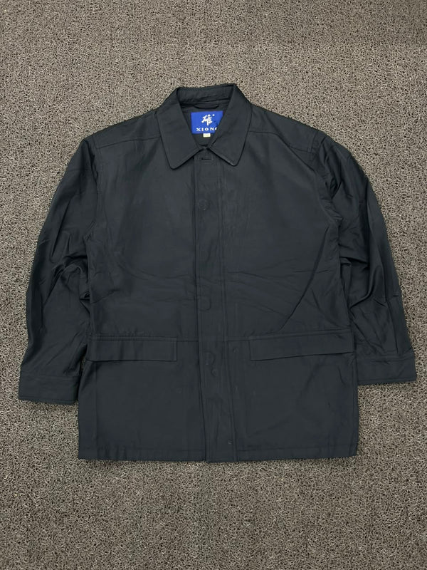 XIONG Vintage Black Utility Coach Jacket – Button-Up Lightweight Outerwear