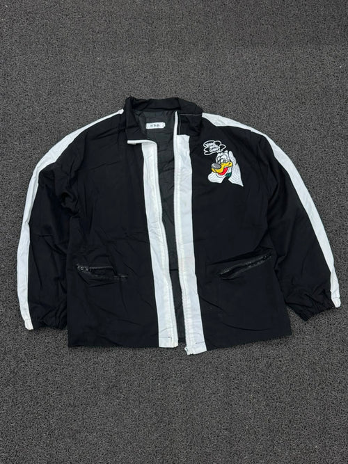 Men's Black & White Cartoon Graphic Windbreaker Jacket – Lightweight Zip-Up Streetwear⚠️ No Zip