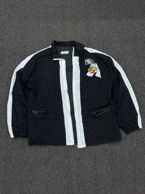 Men's Black & White Cartoon Graphic Windbreaker Jacket – Lightweight Zip-Up Streetwear⚠️ No Zip