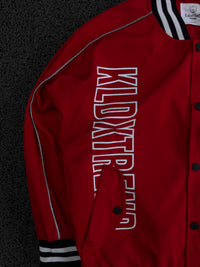 Viscom Red Varsity Bomber Jacket with Graphic Print ⚠️ Button Missing and Pen Marks