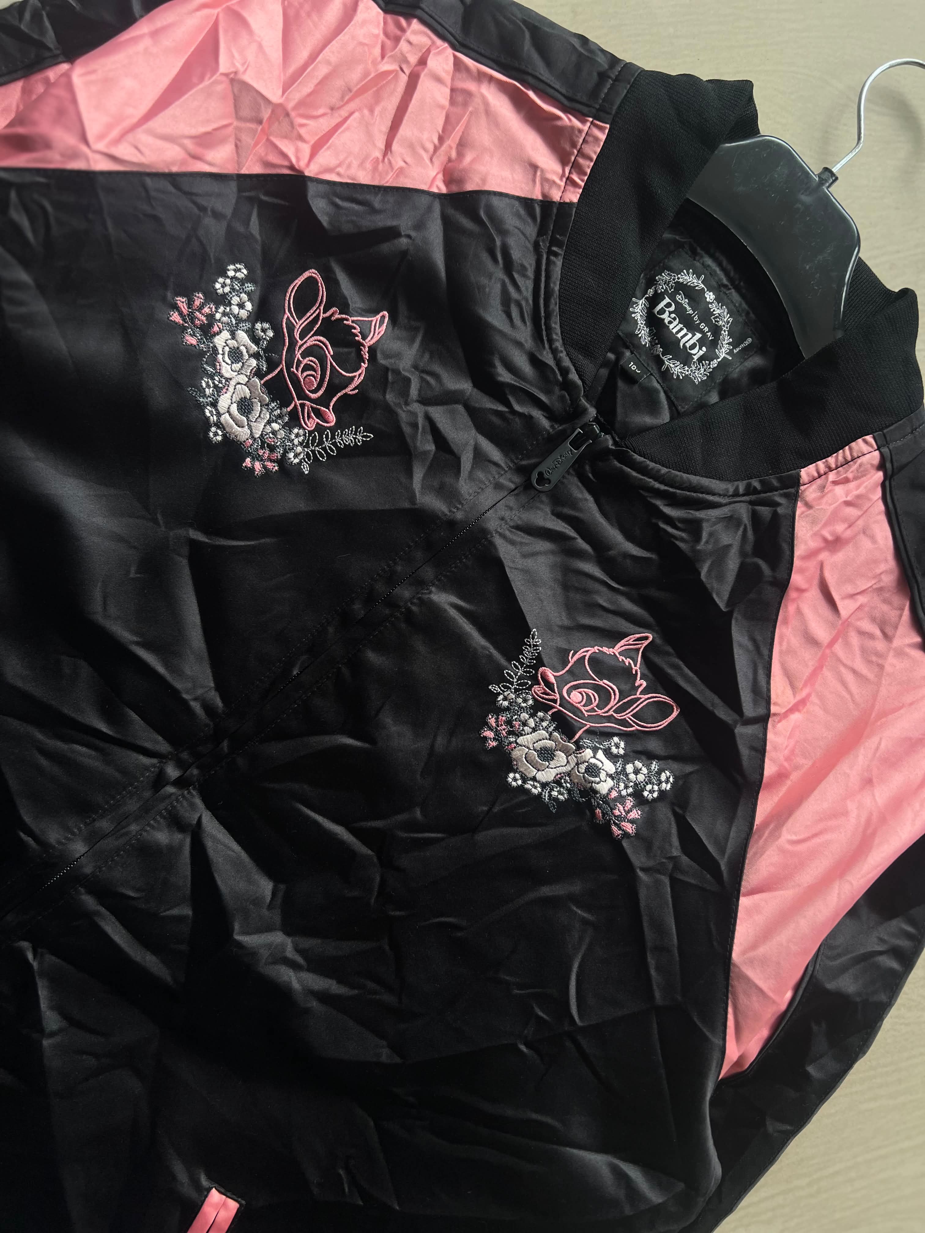 Disney Bambi Embroidered Black & Pink Bomber Jacket