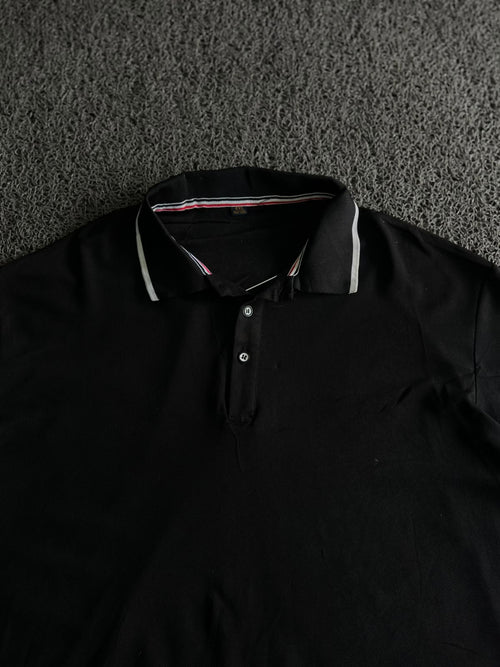 Vintage Black Polo T-Shirt with Contrast Collar | Classic Casual Fit
