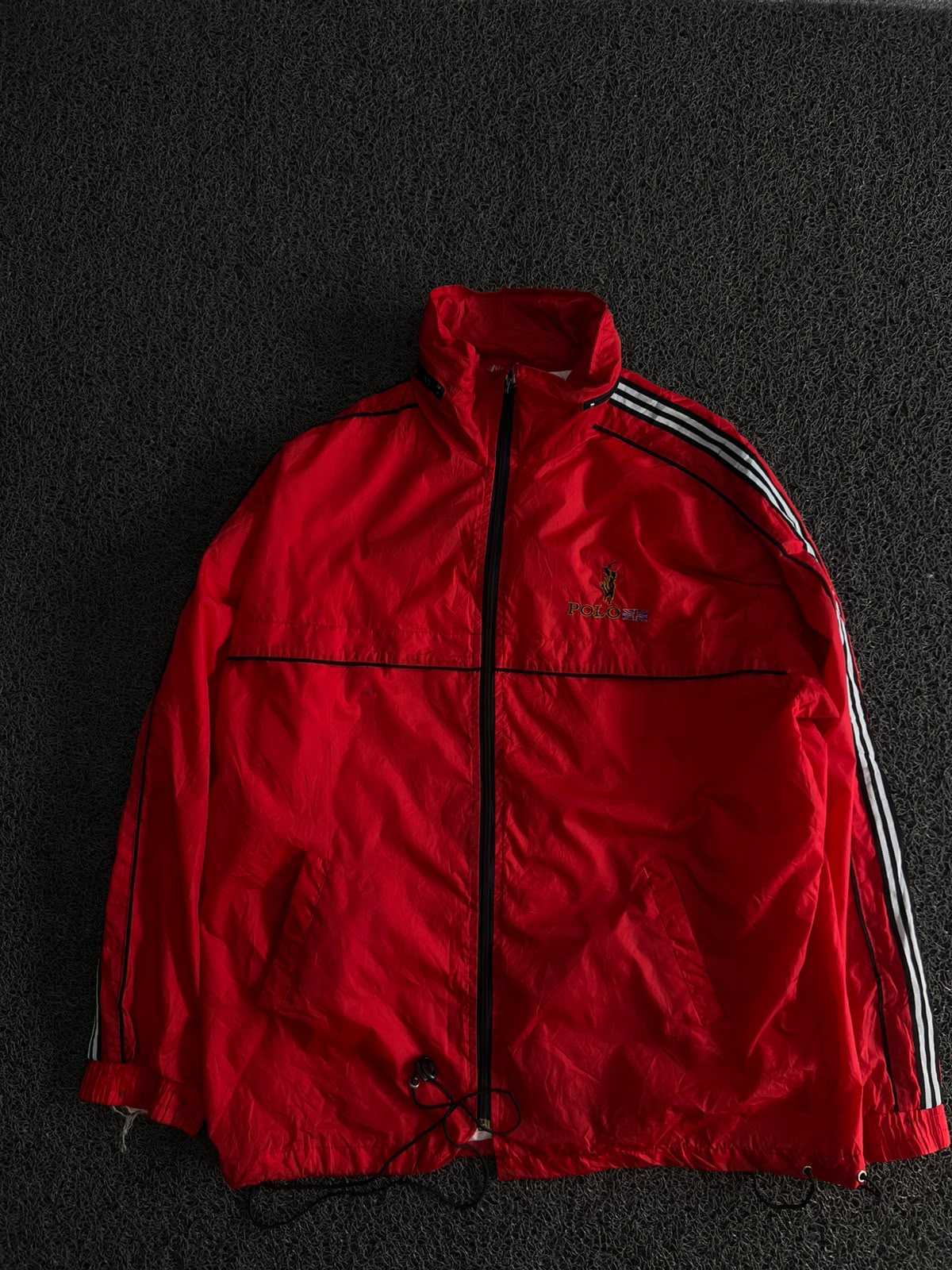 Vintage Red Polo Sport Track Jacket with Contrast Striped Sleeves – Thriftwear