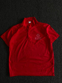 Vintage Red Collar Polo T-Shirt with Chinese Graphic Print – Thriftwear