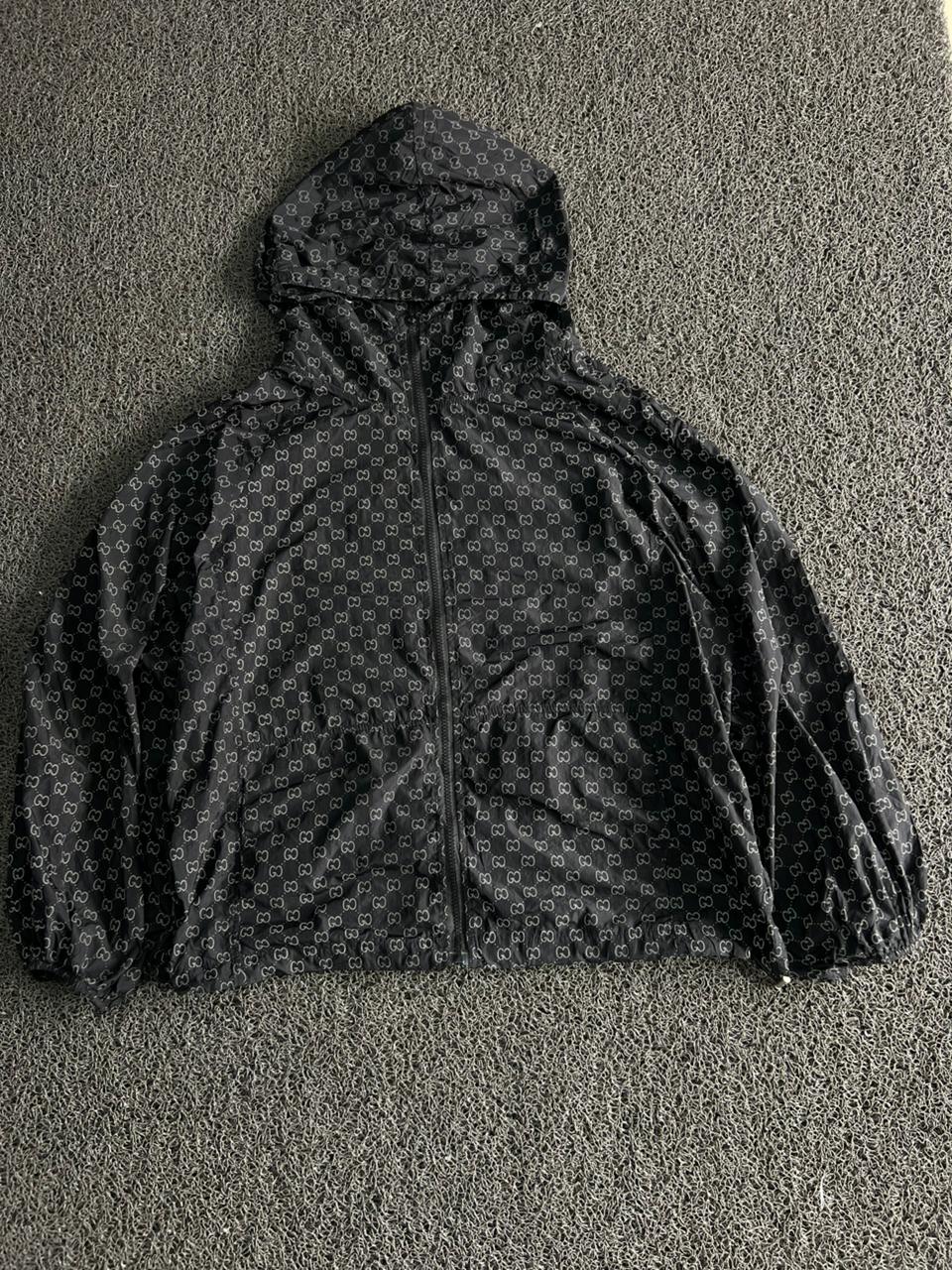 Luxury Black GG Monogram Hooded Windbreaker Jacket