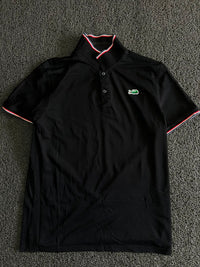 Black Contrast Stripe Collar Polo T-Shirt with Embroidered Crocodile Logo