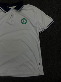 Polo T-Shirt with Contrast Striped Collar & Sleeve Trim ⚠️ Small Stains and Button Missing