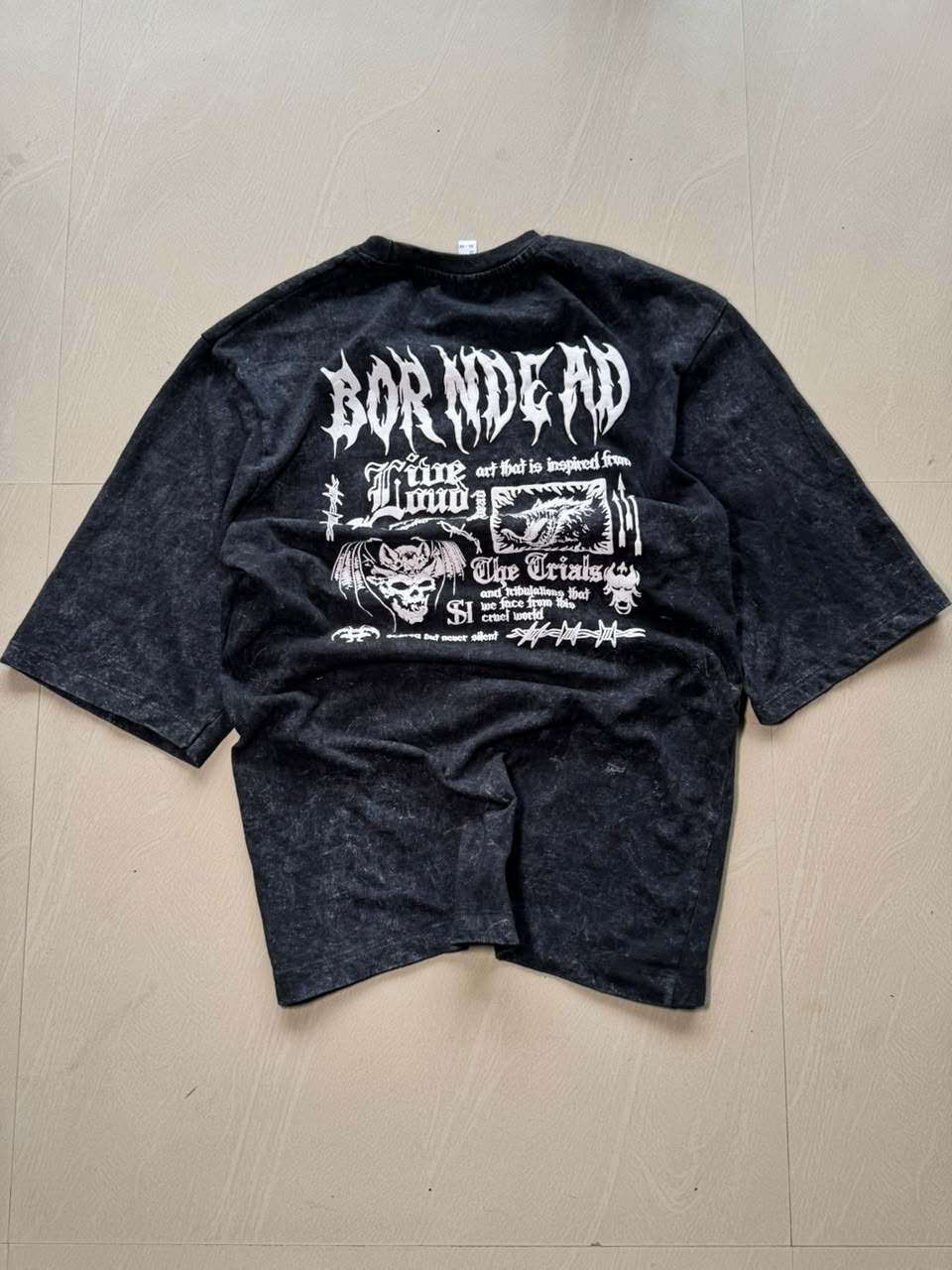 Born Dead Acid Wash Oversized Graphic T-Shirt – Black